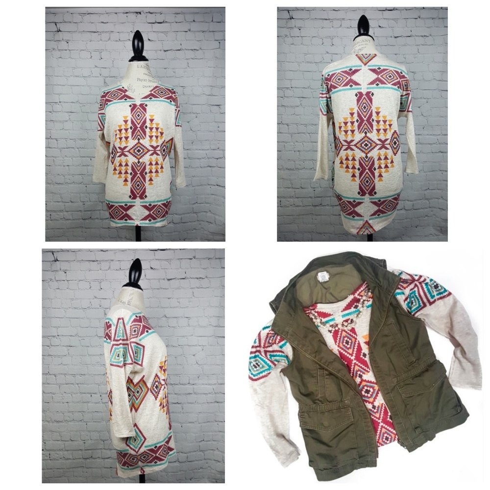 Women's Tribal Print Dolman 3/4 Sleeve Shirt